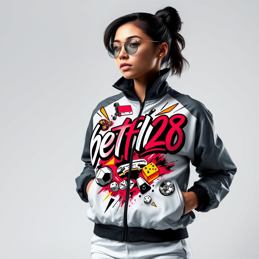 Women's Premium Windbreaker Jacket with Gaming-Inspired Design 'betflik28'