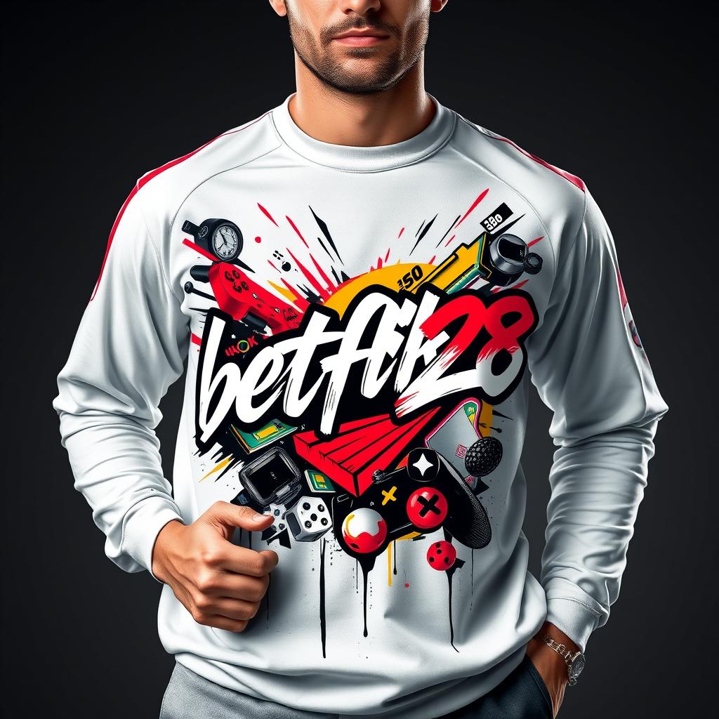 Mens Premium Training Shirt with Gaming-Inspired 'betflik28' Graphic Design